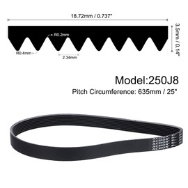 sourcing map 250J8 PJ V-Ribbed Belt 8 Ribs 25" Length x 0.74" Width x 0.14" Height, EPDM Rubber Poly V Belt, Multi Wedge Micro V Belt