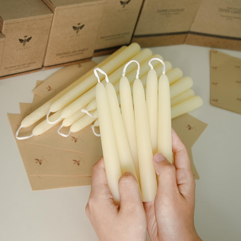 6 inch Short Natural White Beeswax Candles Set of 12,