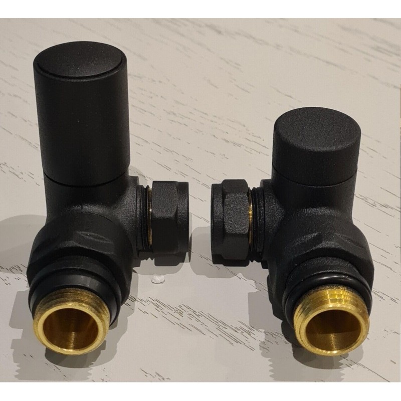 Team Controls Designer Matt Black Corner Angled Radiator Valves 15mm