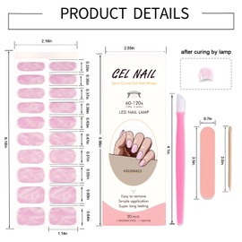 WOKOTO Semi Cured Gel Nail Strips, 20 Pcs Pink White Haze Cat Eye Semi Cured Gel Nail Stickers Full Nail Wraps With Nail File & Wood Stick, UV Light Required, Salon Quality, Easy to Apply&Remove