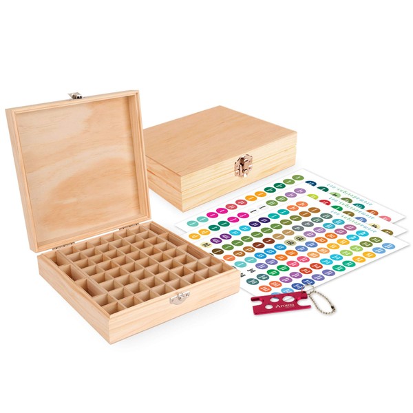Wooden Essential Oil Box - Holds 52 (5-15 ml) & 6 (10ml Roll-On) Essential Oil Bottles - Perfect Essential Oils Case for Presentations - Protects Your Oils from Damaging Sunlight
