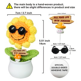WLVGR Crochet Sunflower Decor, Sunflower Gifts for Women Office Desk Decor, Home Decor Birthday Gifts for Women, Appreciation Gift for Coworker, Best Friend, Teacher, Sister, Mom, Girlfriend(Smiling)