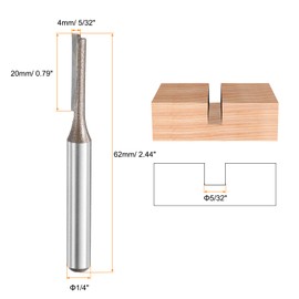 HARFINGTON Straight Router Bit 1/4 Inch Shank 5/32" Cutting Dia, 2 Flutes 0.79 Inch Cutting Length YG6 Carbide Cutter with PTFE Heat Resistance Coating, Woodworking Grooving Trim Bit