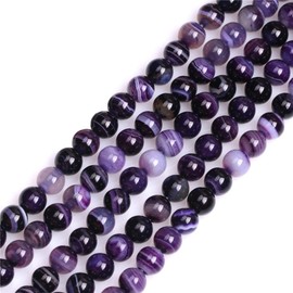 GEM-Inside 6mm Banded Purple Agate Round Gemstone Semi Precious Loose Beads for Jewellery Making 15''
