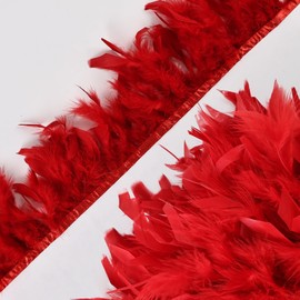 whitefeather Red 4 Yards Turkey Feather Trim - 4~6in Fashion Dress Sewing - Natural Fluffy Feather Trim Fringe for Party Clothing DIY Sewing Craft Wedding Dress