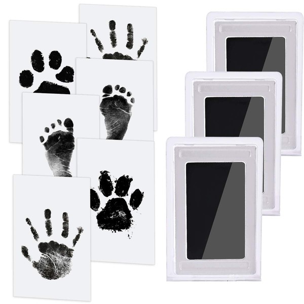 Nabance Baby Handprint and Footprint Kit, 3 Baby Inkless Print Pads, 6 Imprint Cards, Pet Paw Inkless Print, Safe Non-Toxic for Feet and Hands, Family Keepsake - Black