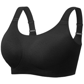 Angelhood Jacquard Seamless Bras for Women Wire Free Full Coverage Bralettes Ultra Comfort T-Shirt Bra with Extra Extender X-Large Black