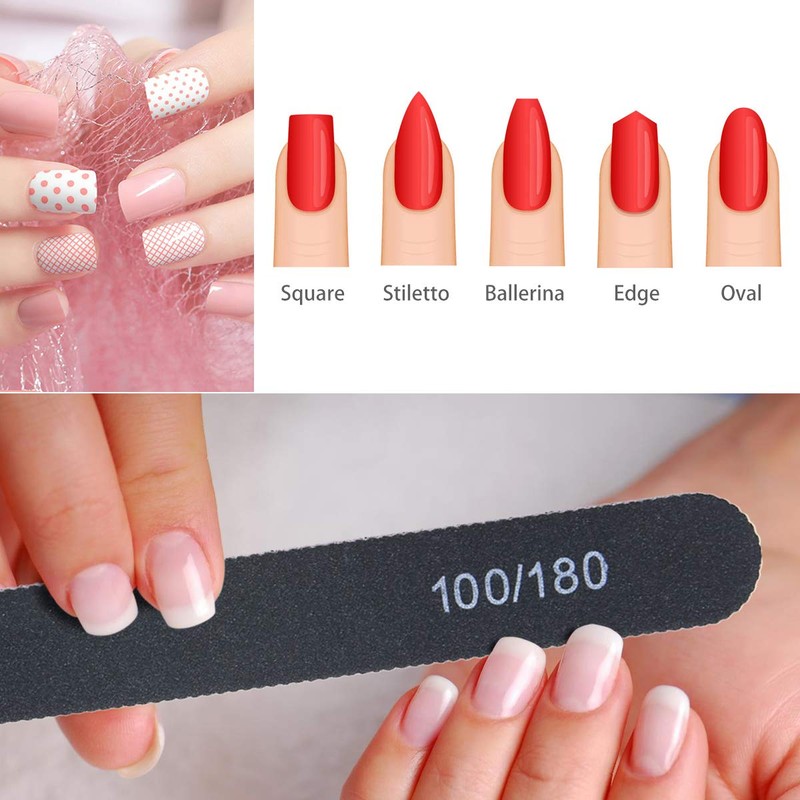 URAQT 15 PCS Professional Nail Files 100/180 Grit, Double Sided