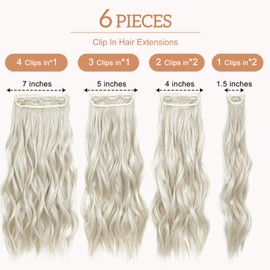 Clip in Hair Extensions for Women - 20 Inch Long Wavy Brown Extensions, 6PCS Ice Brown Hairpieces that Blend Naturally with Your Real Hair (20 Inch, Ice Blonde)