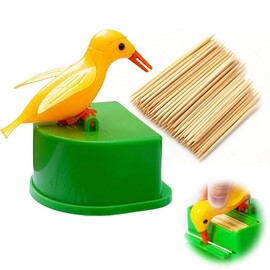 Vantico 1 pcs Automatic Bird-Shaped Toothpick Dispenser Box with Pop-Up Design with A pack of toothpicks, Plastic Container with Squeeze Release Mechanism