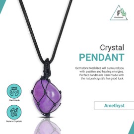 FASHIONZAADI Amethyst Crystal Pendant Necklace with Gemstone, Healing Energy Jewelry, Meditation Gift 1-1.5 Inch