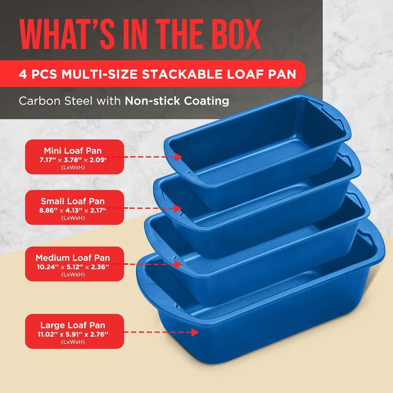 Nonstick Loaf Pan Set Pack of 4, 7" to 11"