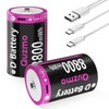 Quzmo Rechargeable Lithium D Batteries, 8800mWh 1.5V D Cell Battries