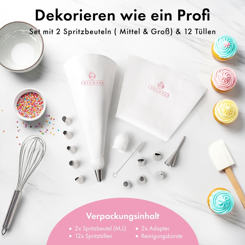 EDELHAUS Premium Icing Bags Set of 2 (17 Pieces) -