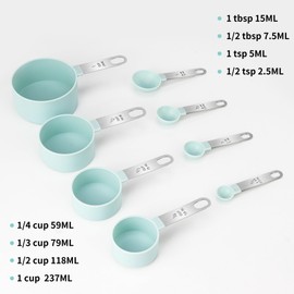 Measuring Cups and Spoons Set of 8 Pieces, Nesting Measuring Cups for Measuring Dry or Liquid Ingredients, Stainless Steel Handle