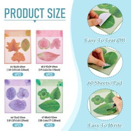 FASHEWELRY - 960 hojas de notas adhesivas en forma de hoja, bonito bloc de notas de papel con hojas de papel novedosas, pegatinas para plantas de otoño autoadhesivas, divertidas notas para arañazos