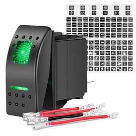 5PIN SPST Rocker Switches with 6 Sets Jumper Wires Set 20A/12V 10A/24V On/Off Toggle Switches with Night Glow Sticker for Trucks Boats Auto Motorcycles (Green)