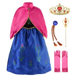 JerrisApparel Princess Snow Party Dress Queen Costume Cosplay Dress Up (5-6, Blue with Accessories)