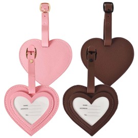 Luggage Tags, Leather Suitcase Identification Luggage Tags, Heart Shape, Set of 2, PU Leather, Suitcase, Name Tag, Luggage Label, Luggage Label, Anti-Lost, Unisex, Easy to Remove, Lightweight, Durable