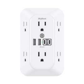 Addtam Surge Protector Outlet Extender, 6-Outlet Splitter with 4 USB Wall Charger(2 USB-C Ports), Multi Plug Wall Outlet 1800J Power Strip for Home Office Dorm Room Essentials