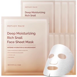 MOTHER MADE MOTHER MADE Moisturizing Anti-aging Snail Mucin Face Masks 10 EA, with Collagen, Niacinamide 2%, Squalane, Face Masks for Dry, Sensitive Skin, Travel Essentials, Self Care, Korean Skincare