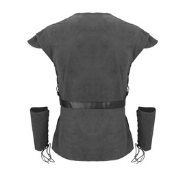 Men Pirate Costume Medieval Pirate Viking Shirt Tunic Vest Waist Belt Arm Guard Accessories Outfit (Gray, Small)
