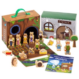 yoamo Easter calendar with play case with 16 wooden figures and Easter bunny story for reading reading