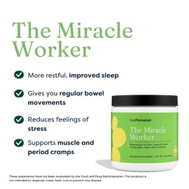 The Miracle Worker Magnesium Powder Supplement: Reduce Stress and Ease Muscle Cramps While Improving Sleep and Regularity (30 Servings, 60ct)