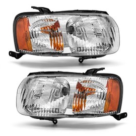 ADCARLIGHTS Headlight Compatible with Ford Escape 2001 2002 2003 2004 Chrome Housing Amber Reflector Replacement Pair (Chrome Housing Amber Reflector Clear Lens)