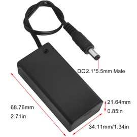 LUORNG 3PCS DC Injection Molded 2.1x5.5 Male Battery Holder w/Cover w/Switch 9V Battery Holder w/DC Power Plug Cable
