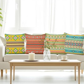 Yanutan Colorful Bohemian Throw Pillow Covers, Boho Irregular Pattern Decorative Throw Pillow Case, 4-Pack Double-Side Printed Pillowcases for Sofa and Living Room, 18x18 in