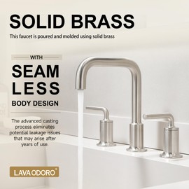 Lava Odoro Brushed Nickel Bathroom Faucet, 2-Handle 8 Inch Widespread Bathroom Sink Faucet, Faucet for Bathroom Sink 3 Hole with Drain Assembly Supply Line, BF503-BN