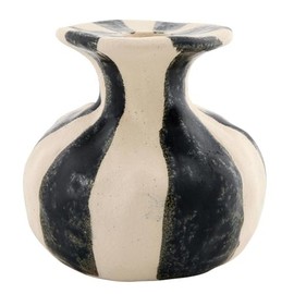 47th & Main Candle Holder for Taper Candle Striped Ceramic Candlestick Candleholder, 4" Dia x 4" H, Black/White