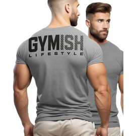 Gymish Lifestyle Gym Workout Shirts Men Motivational Gym T-Shirt Gift for Men(LG, Gymish Back Grey)