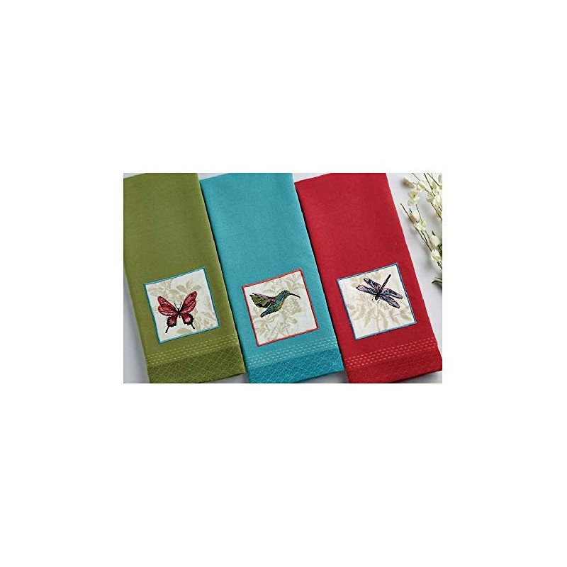 DII Design Imports Dragonfly Decorated Tea Towel, Red