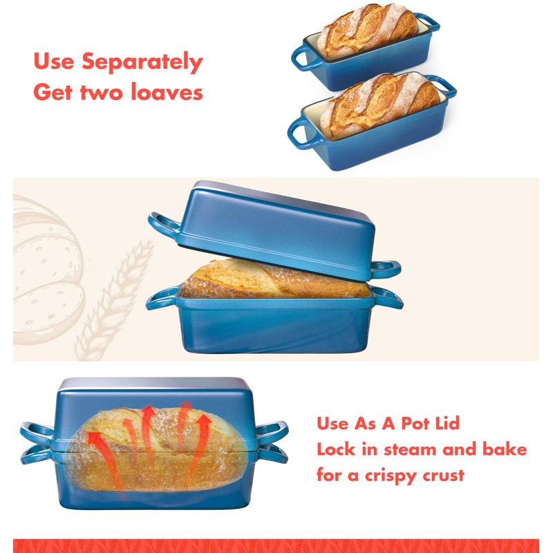 2 IN 1 Cast Iron Bread Loaf Pan with Lid,