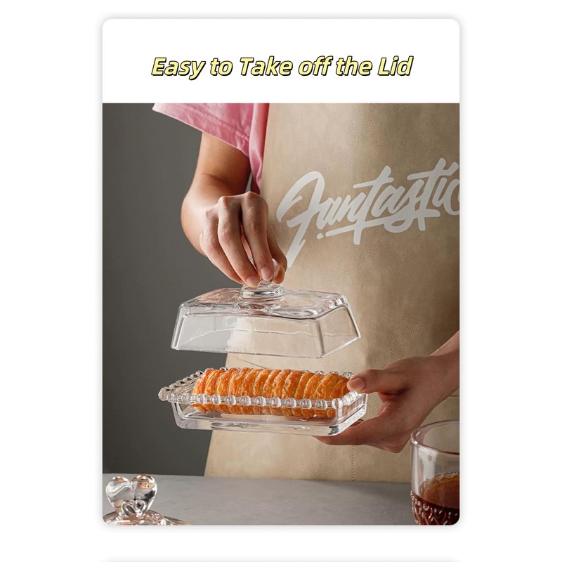 Glass Butter Dish with Lid for Countertop Rectangular Transparent Butter