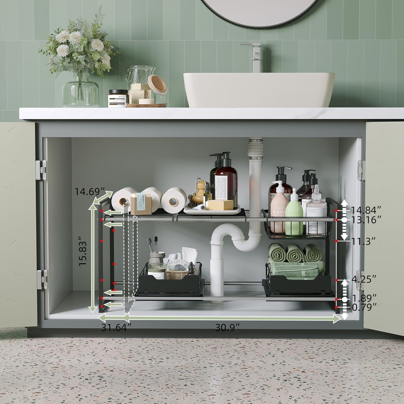 NETEL Under Sink Organizers and Storage,Kitchen Cabinet Organizer,2 Tier Under