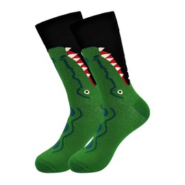 Real Sic Fun Socks for Men and Women - Cozy Cotton Dress Socks with Colorful Designs - Cool, Casual, Botanical Patterned (Crocodile)