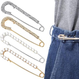 MIRKUZI Brooches & Pins for Women 4 Pack Women Brooches Safety Pins Pearl Rhinestone Sweater Clips Scarf Clips Cardigan Dress Clothes Decorative Accessories