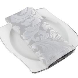 EHouseHome Damask Jacquard Cloth Napkins Waterproof Spillproof Polyester Fabric Napkins Silver Grey, Set of 12, 17 x 17 Inch