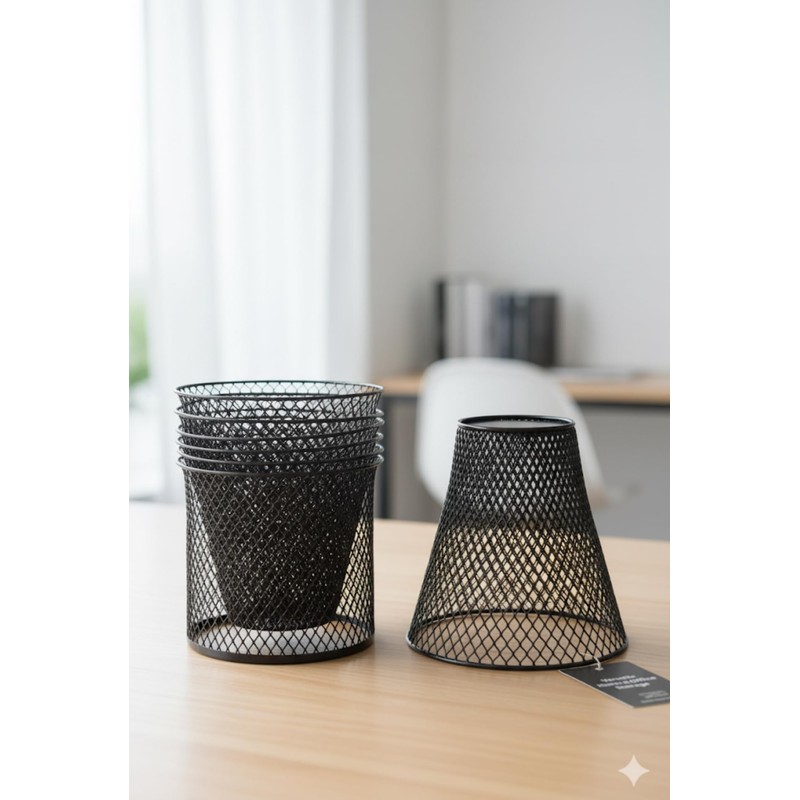 Essentials Wire Mesh Waste Basket (6, Black)