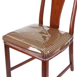 EupHHonycs 4 Pack Large Plastic Chair Covers for Dining Room Clear PVC Kitchen Chair Seat Protectors with Adjustable Belt Strap for 18''x17'' Standard Chair, Stain, Water and Kitty Scratch Resistant