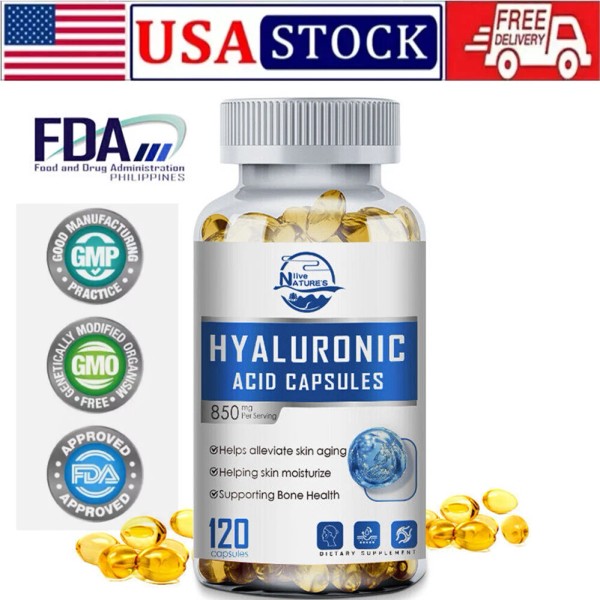 Hyaluronic Acid 850mg 120 Capsules Vitamin C Wrinkles Fine Joint