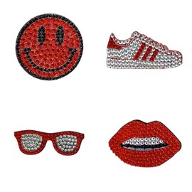 StickerBeans® “The Original Rhinestone Sticker” -Red Spirit Set (2" x 2", 4-Pack) - Sparkly, Adhesive Back - Collect, Trade, Gift - Embellish Laptop, Phone, Water Bottle - Kids Teens Adults