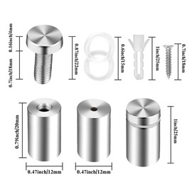 Pack of 12 Stainless Steel Advertising Screw, Advertising Screw Glass Spacers, Sign Holder, Wall Spacer Screw, Stainless Steel Advertising Screw Nails, Silver, 12 x 25 mm