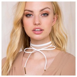 Allereya Vintage Layered Leather Necklace Gold Bar Pendant Necklace White Velvet Necklace Long Vegan Suede Necklace Jewelry for Women and Girls (White)