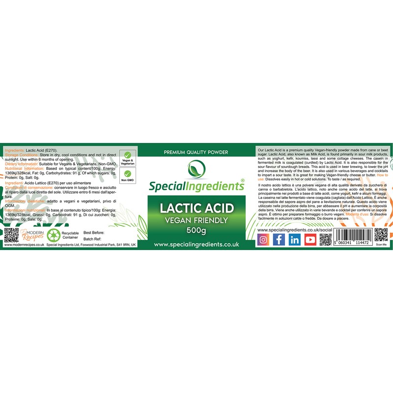 Special Ingredients Lactic Acid Powder 500g Vegan Friendly Ideal for