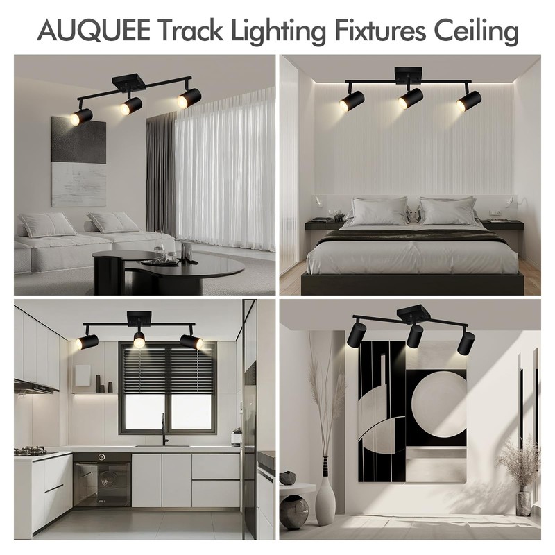 AUQUEE 3 Light Track Lighting Fixtures Ceiling, Black LED Track