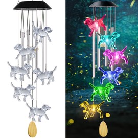 AIONASA Dog Solar Wind Chimes with 4 Music Aluminum Tubes, Wind Chimes of Outside, 7 Colors Changing Outdoor Waterproof Crystal Dog LED Wind Bell, Home Party Yard Garden Decor